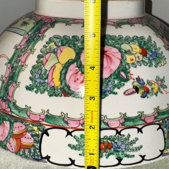 Vintage Chinese Famille Rose Medallion Porcelain Bowl Hand Painted W WOOD STAND - Picture 4 of 16